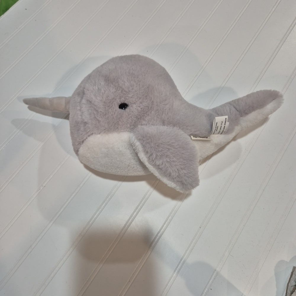 Pier 1 One Imports Narwhal Plush Niguel Soft Stuffed Animal Toy Grey 15" New